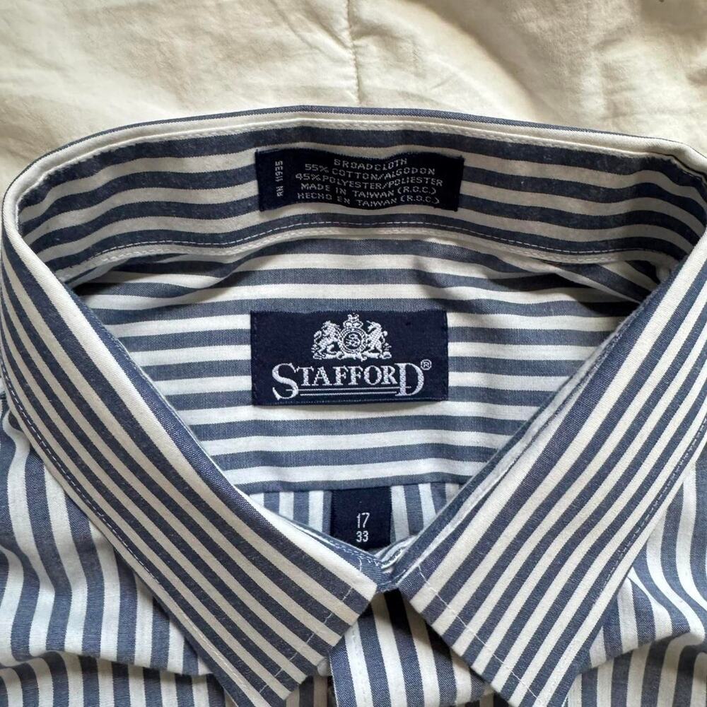 Stafford Vintage blue white striped button down shirt sz XL broadcloth academia - Picture 4 of 7